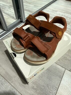 Geox Kids Brown Leather Adjustable Strap Sandals